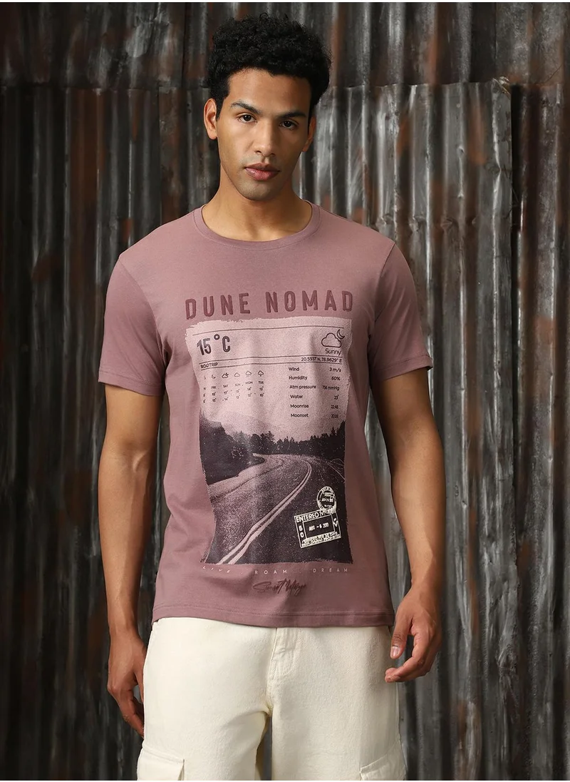 HIGH STAR Men's Mauve 100% Cotton Printed T-Shirt