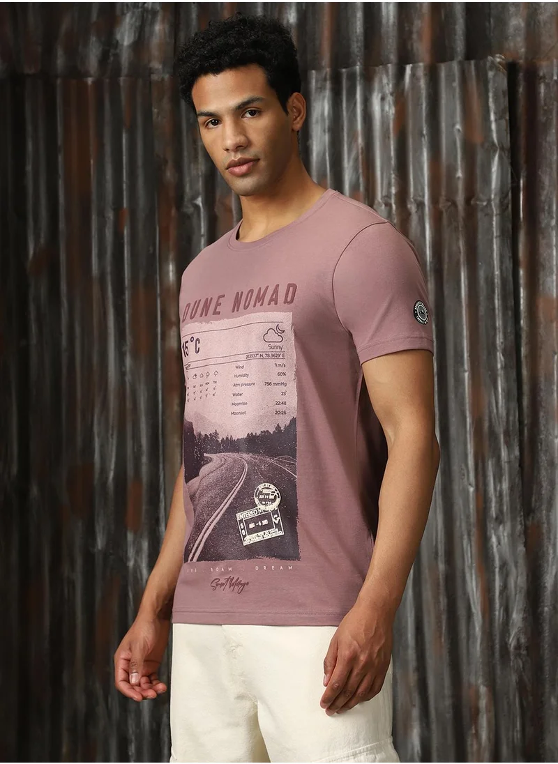 HIGH STAR Men's Mauve 100% Cotton Printed T-Shirt