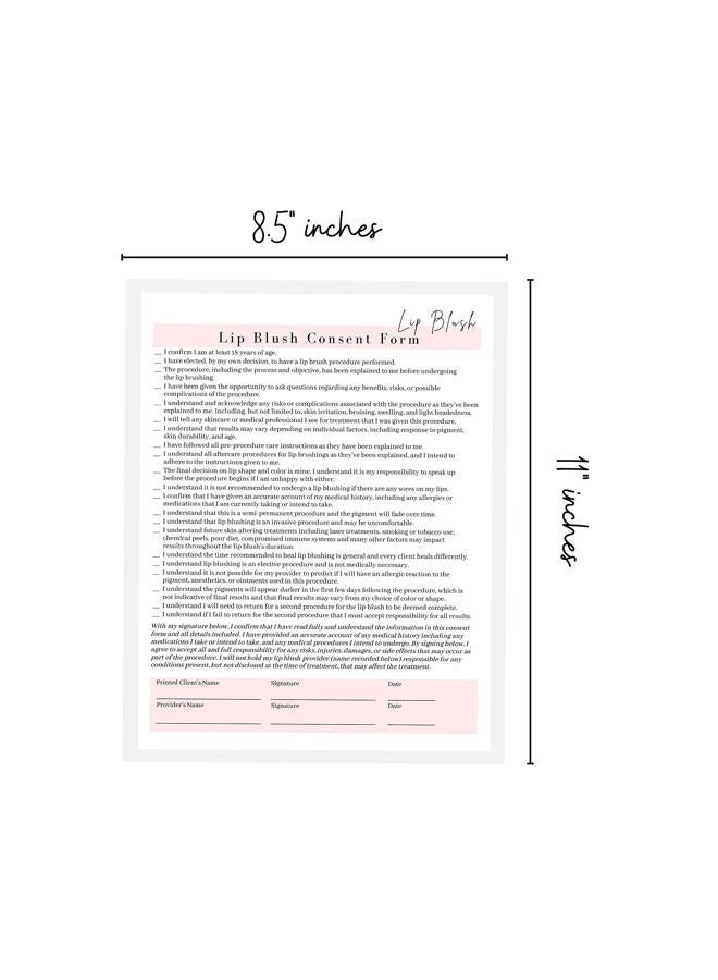 Lashicorn Lip Blush Consent Form, Intake Form, Aftercare Form | 75 Pack | 8.5x11" inch Paper Size Form | 25 Consent Forms, 25 Client Intake Forms, 25 Aftercare Forms - Image 2