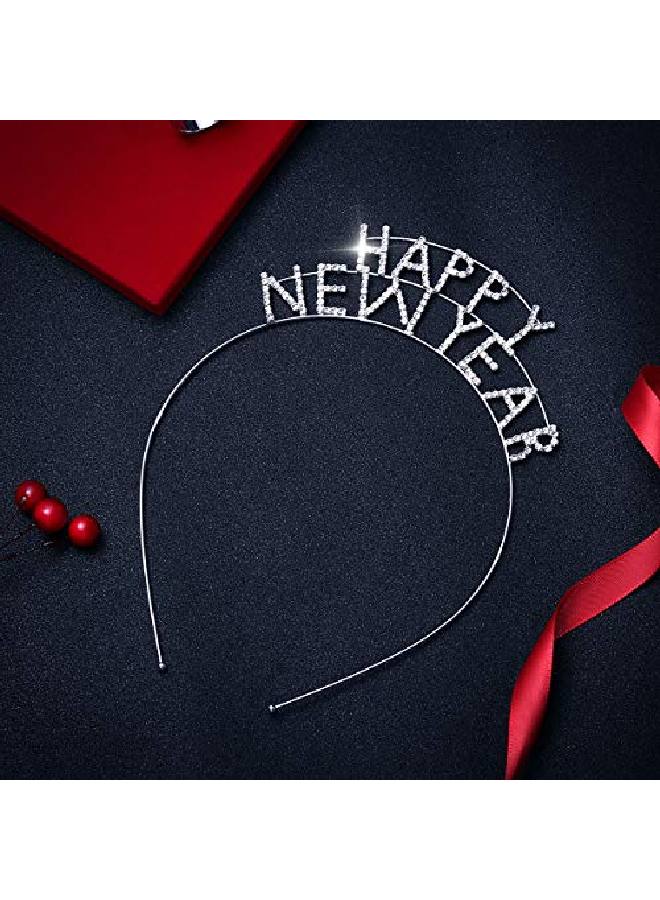 Frcolor Crystal Happy New Year Headband Women'S Sparkly Rhinestone New Year Tiara Headband Party Hair Accessory - Image 3