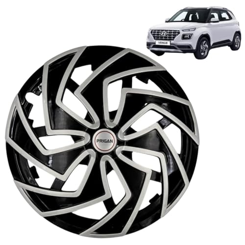 Prigan Wheel Cover for Hyundai Venue E 15 Inch Silver Black Wheel Cap (Available in 12,13,14,15,16 Inch) (Set of 4 Pcs) (Press Fitting) Model- Spider DC-15 - Image 1