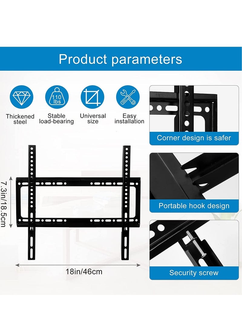 TV Wall Mount 26-60 Inches Ultra Strong Slim Fixed TV Bracket Heavy Duty Ultra Super Strong 50KG TV Wall Mount with Wall Fixing Kit for Flat Curved Screen TV LED, LCD OLED and Plasma 50Kg - Image 2