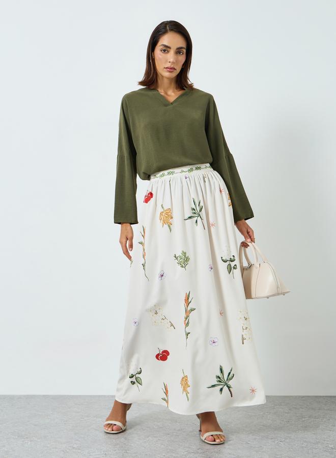 Take Two Women Floral Print A-Line Maxi Skirt - Image 1