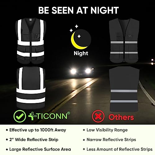 TICONN Reflective Safety Vest High Visibility Class II Mesh Vest for Women & Men Meets ANSI Standards (1PK, Black, L) - Image 4