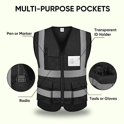 TICONN Reflective Safety Vest High Visibility Class II Mesh Vest for Women & Men Meets ANSI Standards (1PK, Black, L) - Image 5