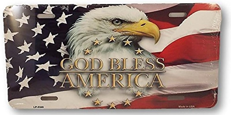 SMART BLONDE God Bless America Eagle and Flag Design Novelty Vanity License Plate Tag Sign