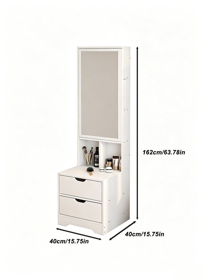 Multifunctional 2-in-1 Long Dresser with Dressing Mirror, Space-Saving Bedroom Locker Nightstand with Double Drawers and Hidden Compartments and Jewelry Storage Box, Suitable for Bedroom and Living Room - Image 3