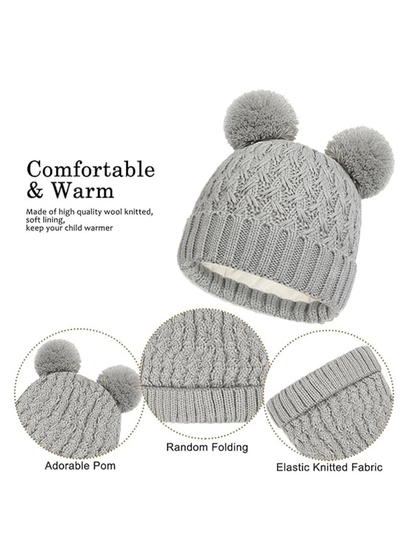 SYOSI Kids Winter Beanie Hat Scarf and Touchscreen Gloves Set, Fleece Lining Beanie Hat Knit Gloves Neck Warmer for Children 2-8, Grey  - Image 4