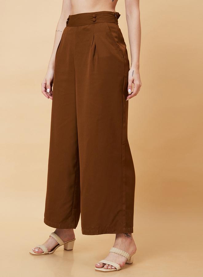 جلو باص بنطلون جلوبس واسع الساق بخصر مرتفع مطوي وكشكشة - Image 3