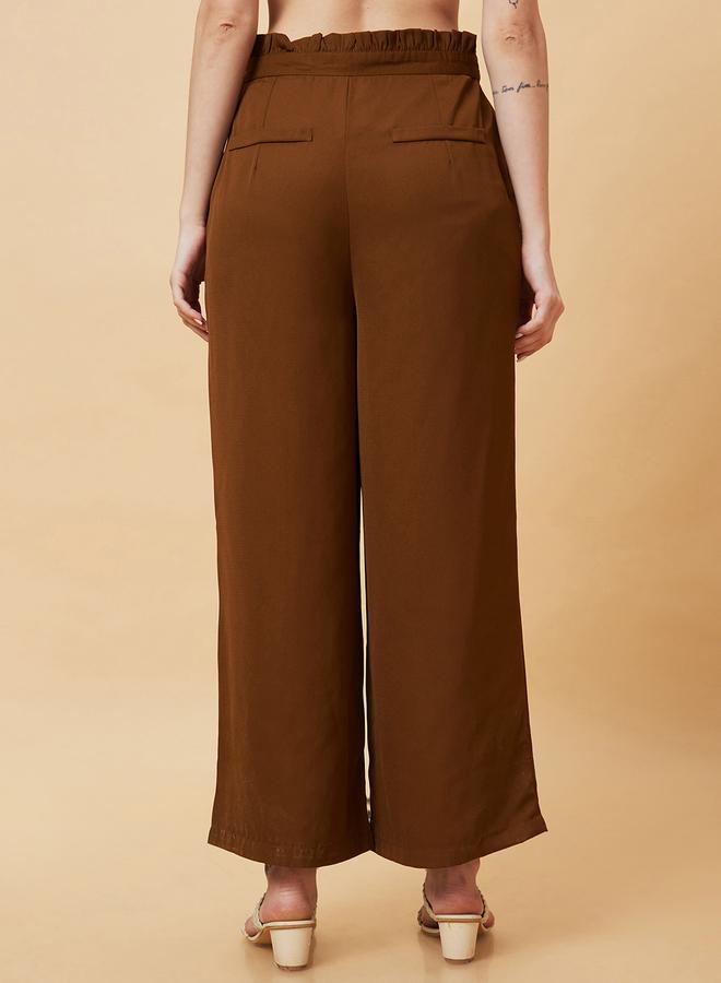 جلو باص بنطلون جلوبس واسع الساق بخصر مرتفع مطوي وكشكشة - Image 4