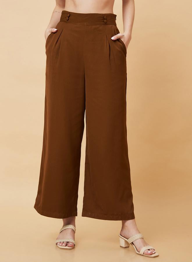 جلو باص بنطلون جلوبس واسع الساق بخصر مرتفع مطوي وكشكشة - Image 1