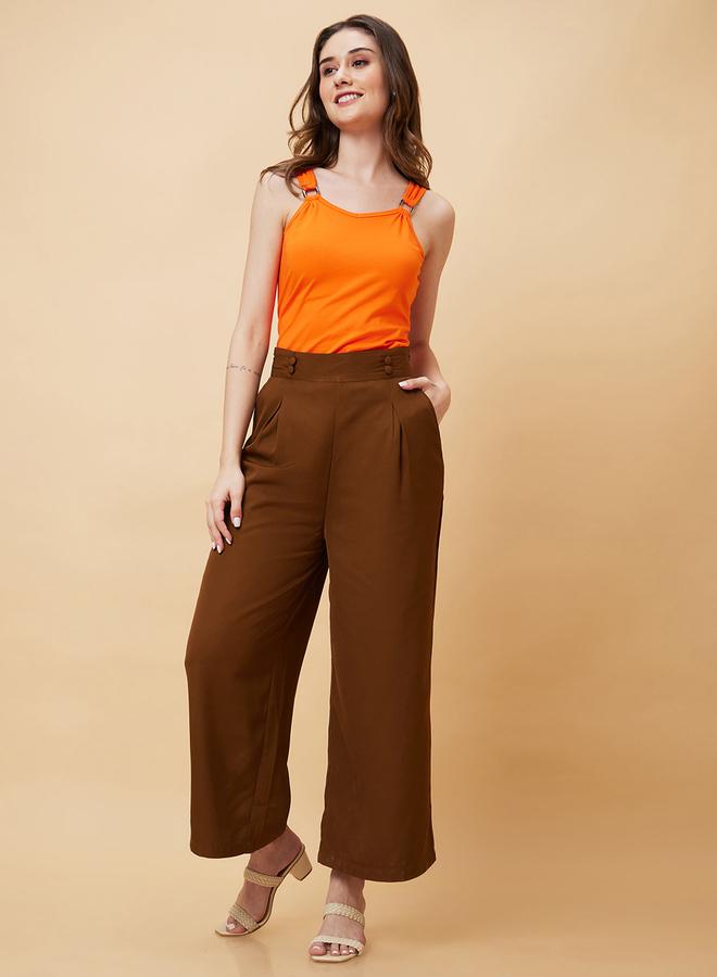 جلو باص بنطلون جلوبس واسع الساق بخصر مرتفع مطوي وكشكشة - Image 2