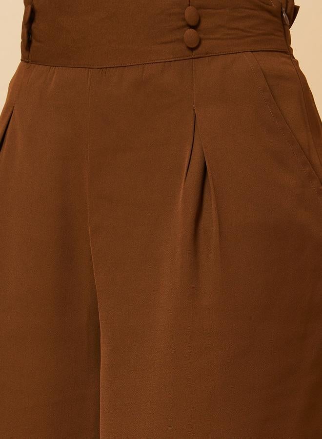 جلو باص بنطلون جلوبس واسع الساق بخصر مرتفع مطوي وكشكشة - Image 5