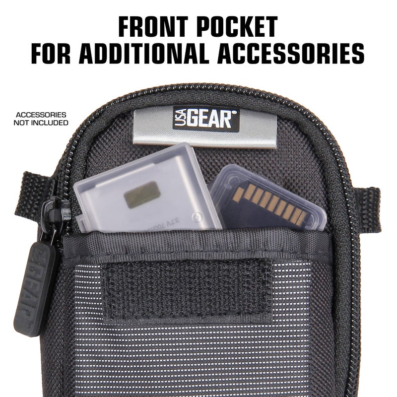 USA Gear Point Shoot Camera Case Compatible with Nikon Coolpix, Canon Powershot Elph 180, Canon G7 X Mark iii, and more - Small Digital Camera Case with Shoulder Strap, Belt Loop, Pocket for SD Card - Image 2