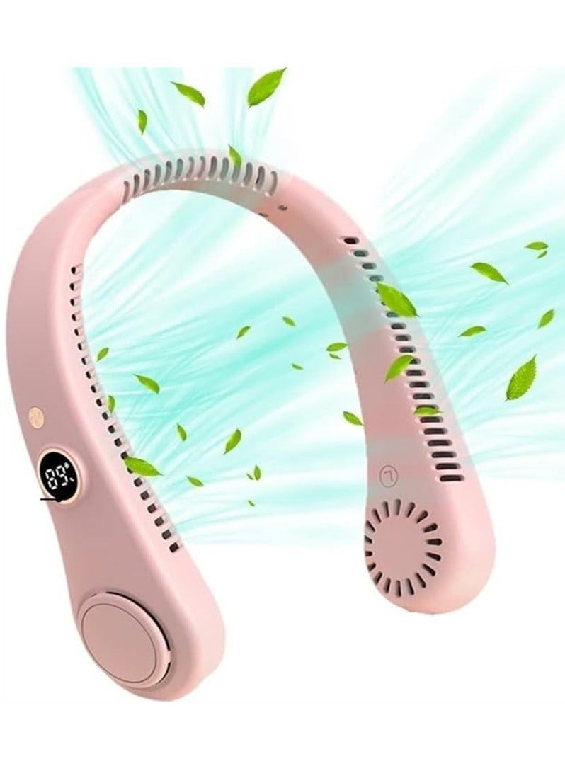 Loquat Neck Fan, Portable Hanging Neck Fan, Bladeless Neck Fan with 360° Airflow, 5-Speed Adjustable with Led Digital Display, Rechargeable Wearable Fan Cooling Quiet（pink） - Image 1