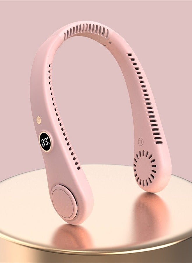 Loquat Neck Fan, Portable Hanging Neck Fan, Bladeless Neck Fan with 360° Airflow, 5-Speed Adjustable with Led Digital Display, Rechargeable Wearable Fan Cooling Quiet（pink） - Image 2