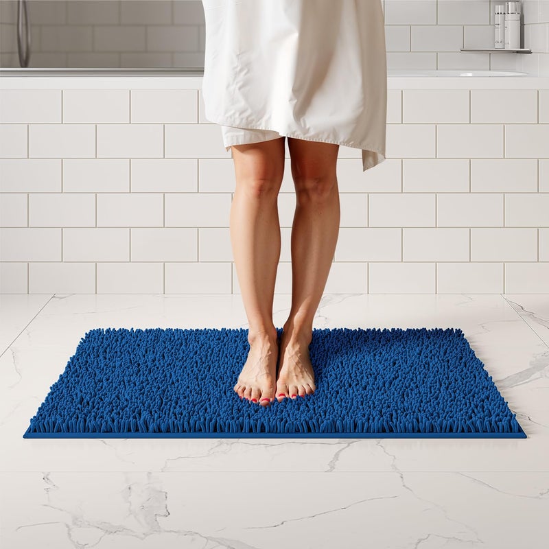 ITSOFT Plush Bathroom Rug 34x21  Absorbent Machine Washable Non Slip Chenille Bath Mats  Quick Dry Bathmat  Bath Rugs for Bath  Shower  Bedroom  or Door Mat  Dark Blue - Image 1