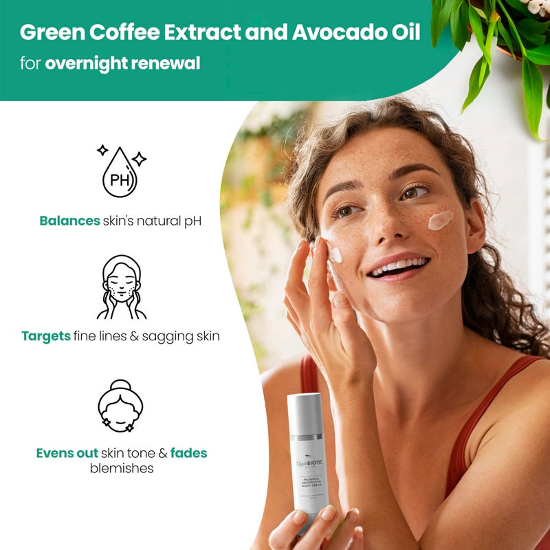 AppleBiotic Apple Cider Vinegar Restorative Night Cream - Overnight Firming, Smoothing Cream with African Green Coffee, Green Tea, Chamomile & Probiotic Extracts for Dry, Oily, Sensitive Skin, Men & Women - Image 3