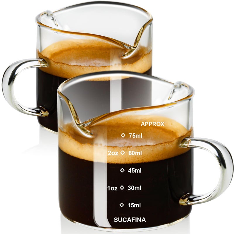 Paracity Espresso Cup With Handle Set Of 2  Double Spout Glass Measuring Cup With Dual Scale  Espresso Shot Glass With V-Shaped Mouth  Clear Glass Milk Frothing Pitcher  Espresso Accessories - Image 1