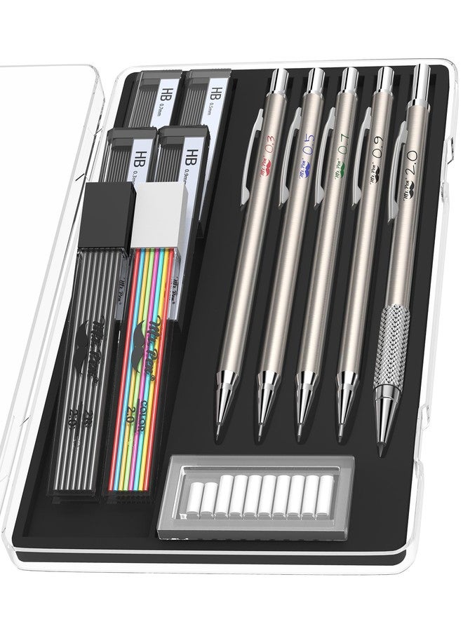 Mr. Pen- Metal Mechanical Pencil Set with Lead and Eraser Refills, 5 Sizes, 0.3, 0.5, 0.7, 0.9, 2mm, Drafting, Sketching, Architecture, Drawing Metal Mechanical Pencils - Image 1