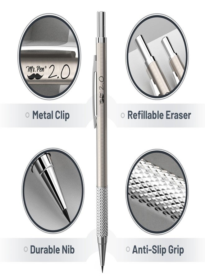 Mr. Pen- Metal Mechanical Pencil Set with Lead and Eraser Refills, 5 Sizes, 0.3, 0.5, 0.7, 0.9, 2mm, Drafting, Sketching, Architecture, Drawing Metal Mechanical Pencils - Image 4