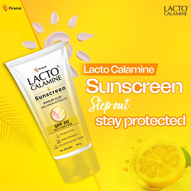 Lacto Calamine واقي شمس لاكتو كالمين SPF 50 50 جرام PA للبشرة الدهنية حماية من UVA و UVB مقاوم للماء بدون أثر أبيض مع طين الكاولين وفيتامين E ومستخلصات الليمون خالي من البارابين عبوة من 3 - Image 3