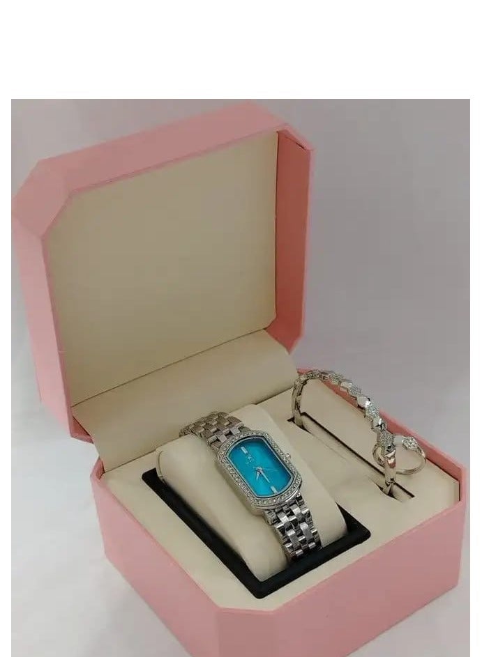 Women's watch with a bracelet and a ring made of zircon