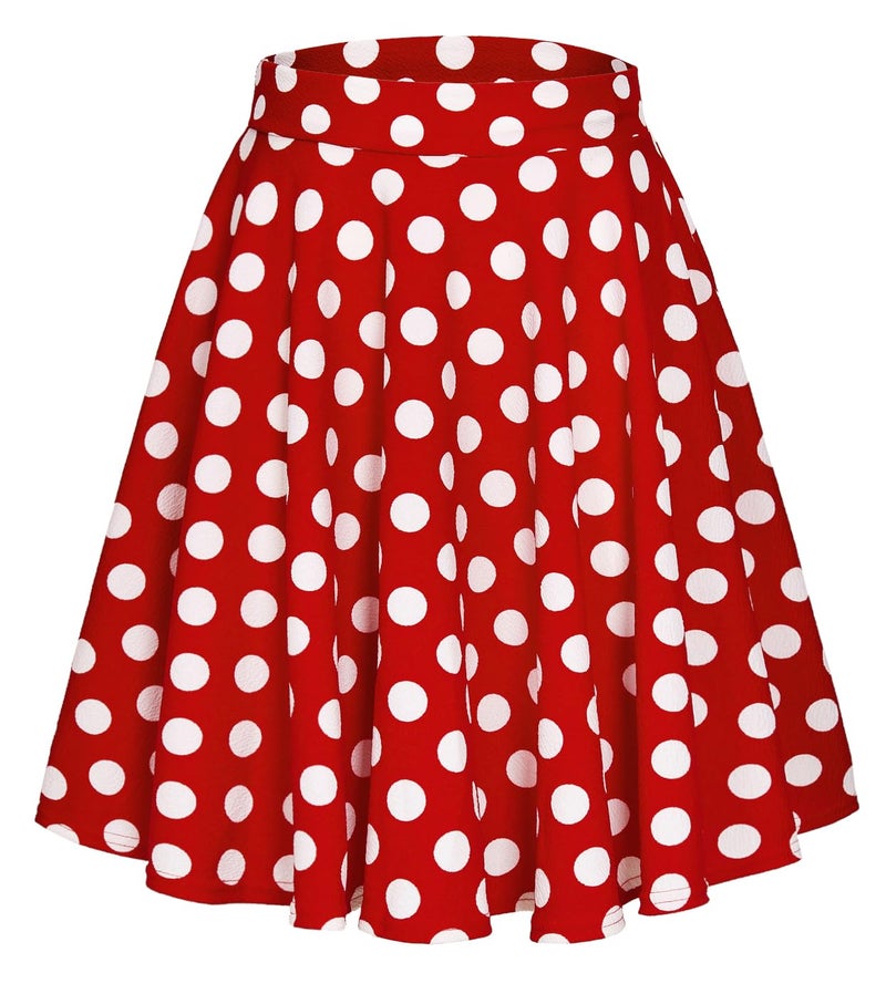 EXCHIC Women's Casual Stretchy Flared Midi Skater Skirts Basic A-Line Pleated Midi Skirt (XL, Polka Dot-3) - Image 1