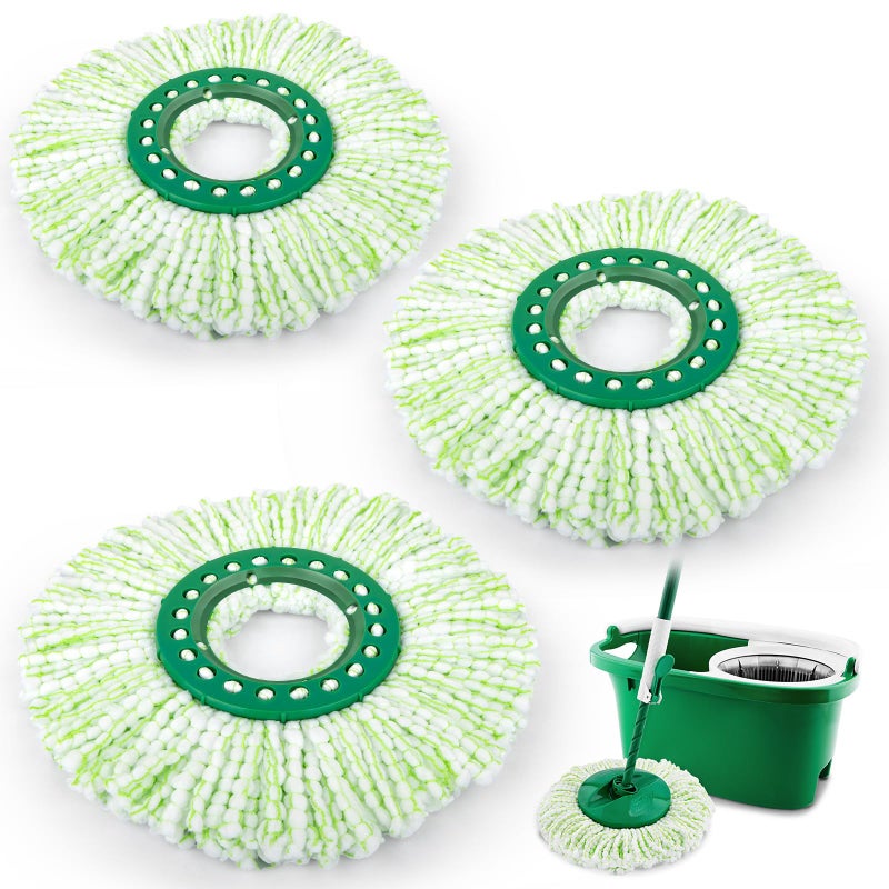MXZONE 3 Pack Mop Head Replacement for Libman Tornado, Spin Mop Replacement Head ðŽðð‹ð˜ Compatible with Libman, Easy to Replace, Machine Washable, Green and White (NOT for Old Version) - Image 1