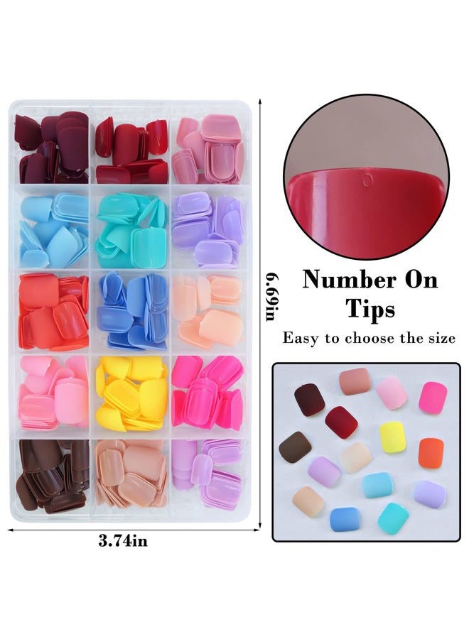 LuckForever 360pc Kids Press on Nails Matte Short Square Fake Acrylic Nails Tips Full Cover French Colored Artificial Fingernails Manicure Decor for Kids Girls Women Nail Design - Image 2