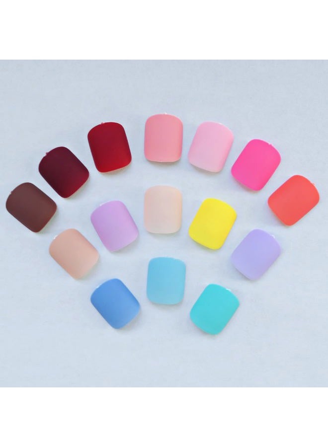 LuckForever 360pc Kids Press on Nails Matte Short Square Fake Acrylic Nails Tips Full Cover French Colored Artificial Fingernails Manicure Decor for Kids Girls Women Nail Design - Image 3