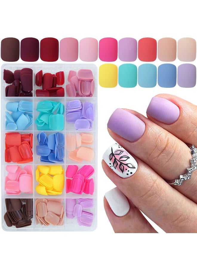 LuckForever 360pc Kids Press on Nails Matte Short Square Fake Acrylic Nails Tips Full Cover French Colored Artificial Fingernails Manicure Decor for Kids Girls Women Nail Design - Image 1