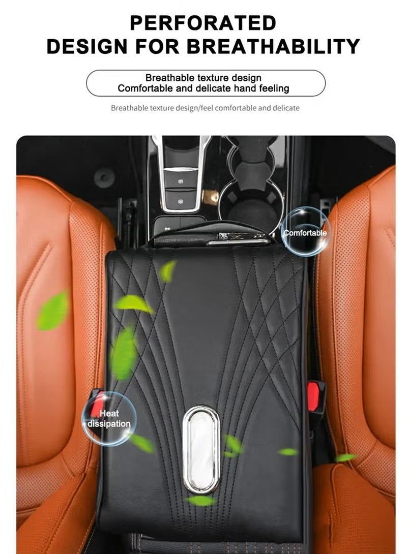 Car Armrest Cushion, Central Control Armrest Box,Car Armrest Storage Box,Soft and Comfortable, Protects,Suitable for Most Vehicle,(Black) - Image 3