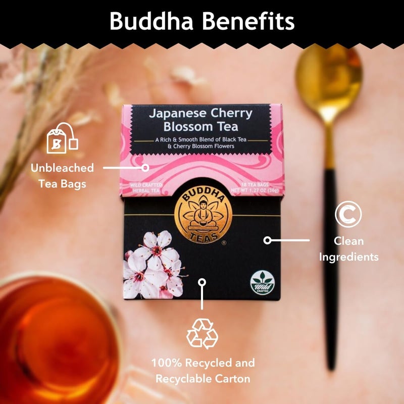 BUDDHA TEAS شاي زهرة الكرز اليابانية العضوية من بودا تي - 18 كيس شاي خالي من التبييض - Image 5