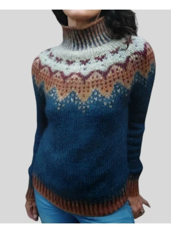 general Womens Fall Vintage Fair Isle Sweater Casual Loose Long Sleeve Crewneck Knitted Pullover Sweater Tops - Image 1