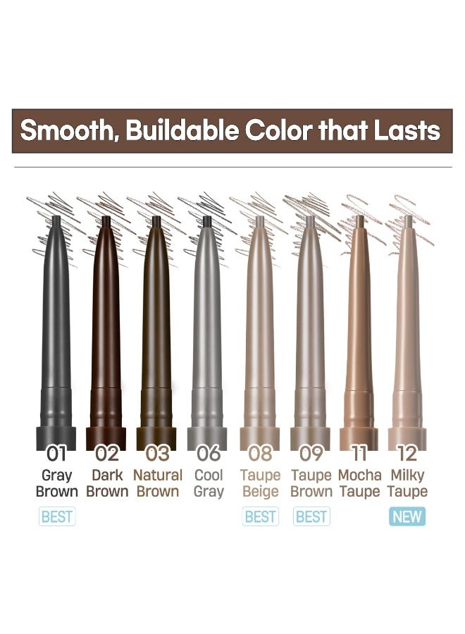 PERIPERA Speedy Skinny Brow 09 Taupe Brown,1.5mm Precise Eyebrow Pencil, Dual-Sided Fine Tip Shades, Define Fills Brow Make up, K Beauty, Korean Make-up - Image 4