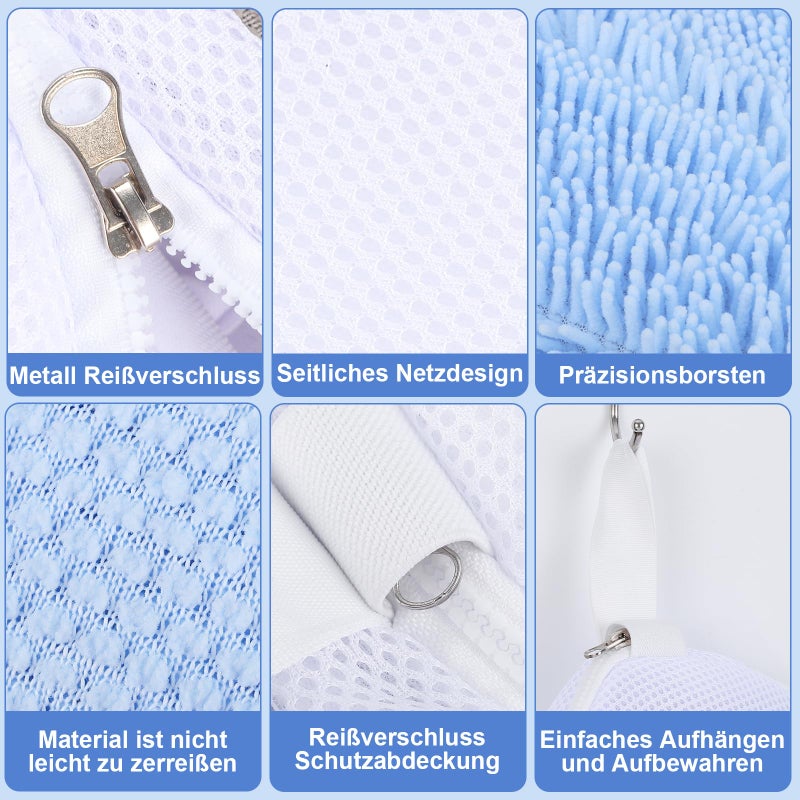Dntorx Shoe Washing Machine Bags, 2 PCS Reusable Blue+White Chenille Laundry Bags for Washing Machine, 360 Wrap-Around Clean Shoe Laundry Bags with Hidden Zipper - Image 4