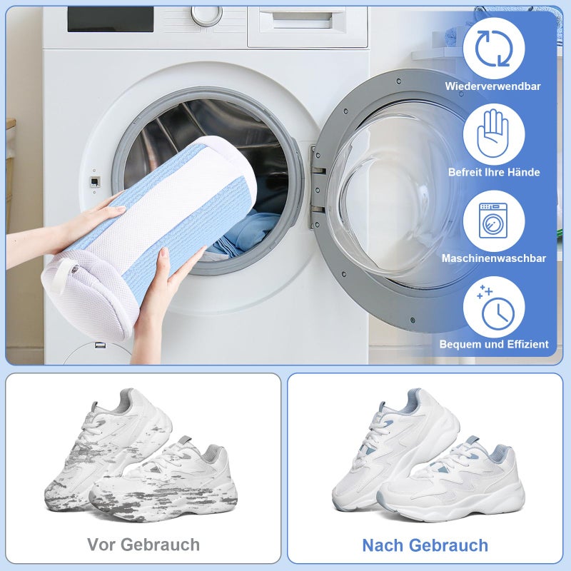 Dntorx Shoe Washing Machine Bags, 2 PCS Reusable Blue+White Chenille Laundry Bags for Washing Machine, 360 Wrap-Around Clean Shoe Laundry Bags with Hidden Zipper - Image 3