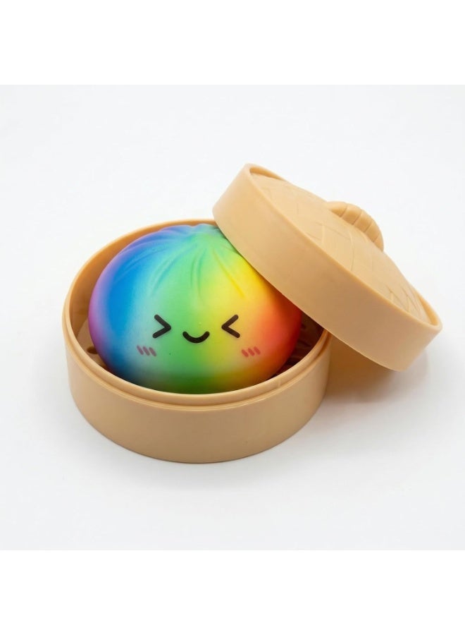 GIOIO Rainbow Dumpling squishies Stress Balls, Colorful Squishies Dumpling Fidget Sensory Toy with Food Steamer, Squeeze Dough Ball for Stress Relief, Stretchy Desk Toys Gift - Image 1