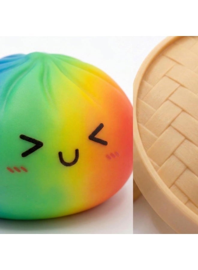 GIOIO Rainbow Dumpling squishies Stress Balls, Colorful Squishies Dumpling Fidget Sensory Toy with Food Steamer, Squeeze Dough Ball for Stress Relief, Stretchy Desk Toys Gift - Image 4