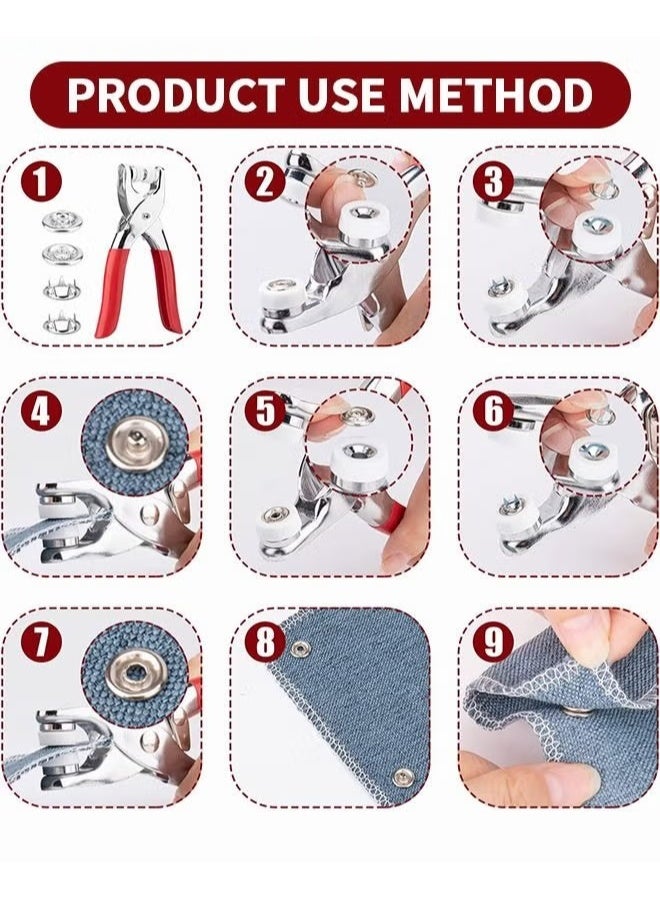 200-Sets Snap Fastener Kit Metal Snaps Buttons Set with Fastener Pliers Press Tool Kit Perfect for DIY Crafts Clothes Hats and Sewing - Image 4