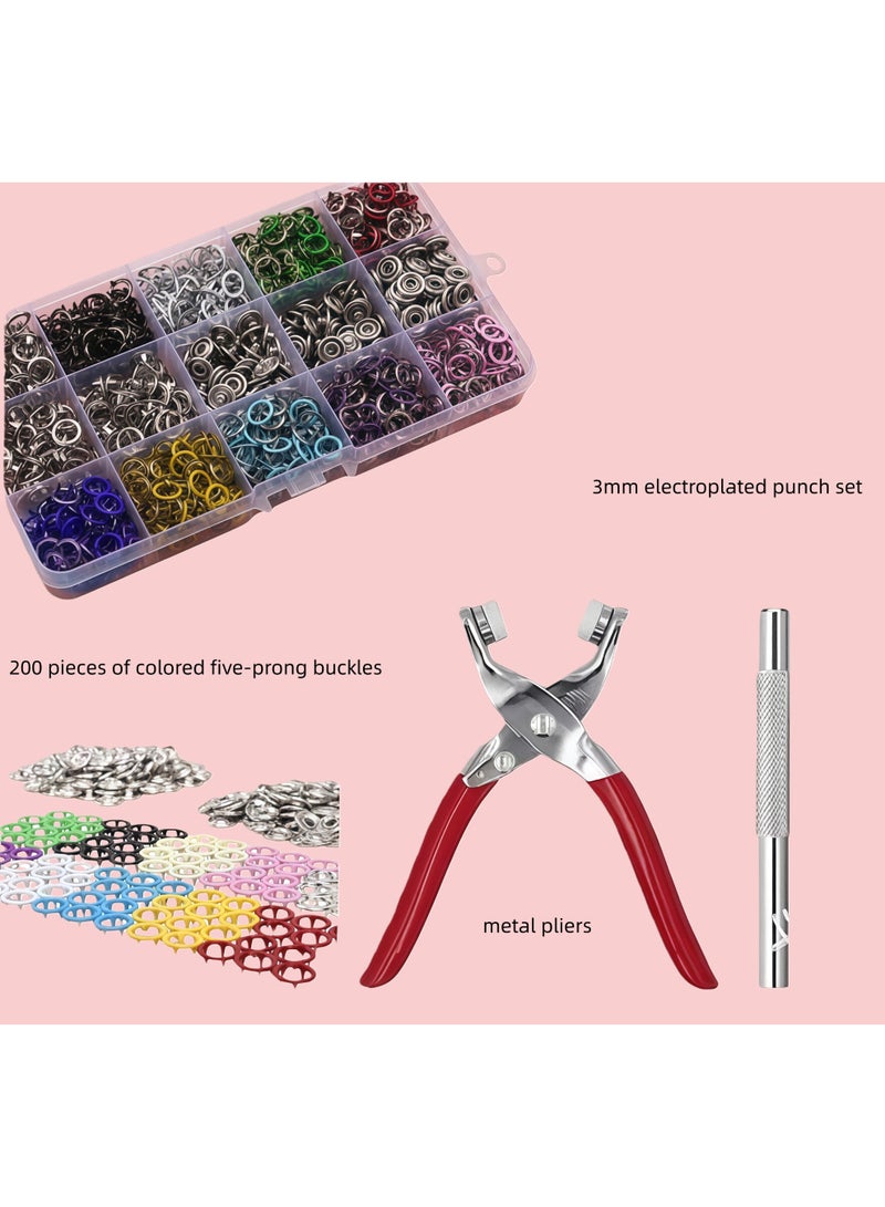 200-Sets Snap Fastener Kit Metal Snaps Buttons Set with Fastener Pliers Press Tool Kit Perfect for DIY Crafts Clothes Hats and Sewing - Image 1