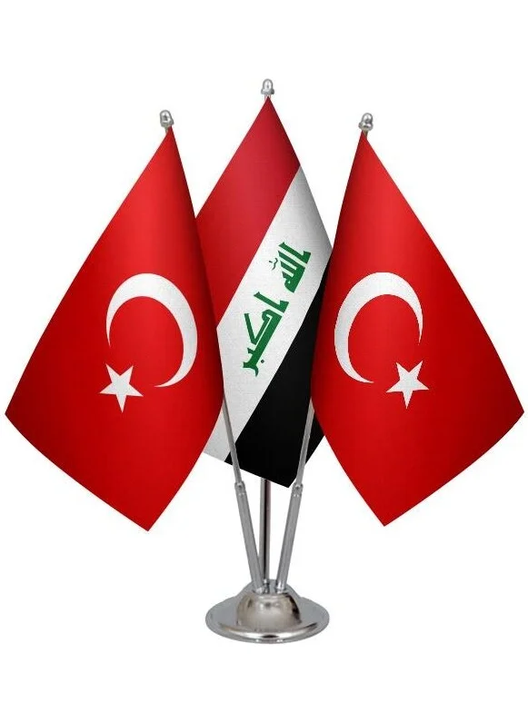 ساترنديزاين Desktop Iraq Flag Turkish Flag Triple Chrome Pole Table Flag Set