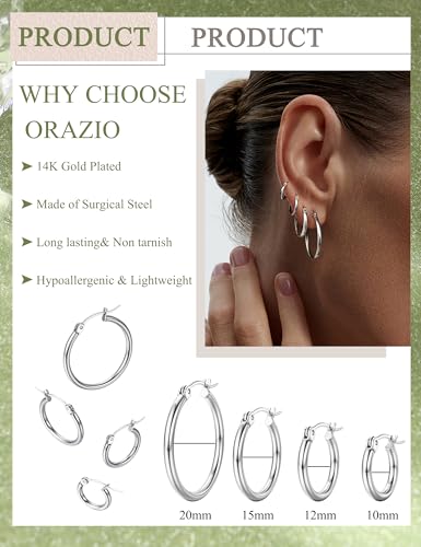 ORAZIO 4 Pairs Stainless Steel Hoop Earrings Set Huggie Earrings for Women,10mm-20mm - Image 2