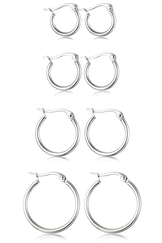 ORAZIO 4 Pairs Stainless Steel Hoop Earrings Set Huggie Earrings for Women,10mm-20mm - Image 1