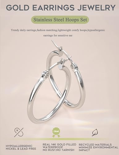 ORAZIO 4 Pairs Stainless Steel Hoop Earrings Set Huggie Earrings for Women,10mm-20mm - Image 4