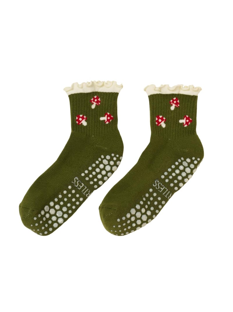 Shapes Studio Half Calf Grip Socks, Cute Fruit Pilates Socks, Ruffle Socks, Non-Slip for Barre Yoga (US, Numeric, 5, 10, Regular, Regular, Mushroom, Effortless Club) - Image 1