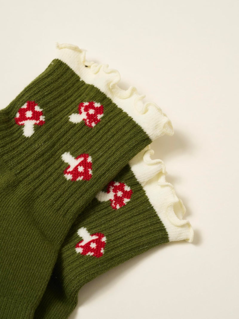 Shapes Studio Half Calf Grip Socks, Cute Fruit Pilates Socks, Ruffle Socks, Non-Slip for Barre Yoga (US, Numeric, 5, 10, Regular, Regular, Mushroom, Effortless Club) - Image 4