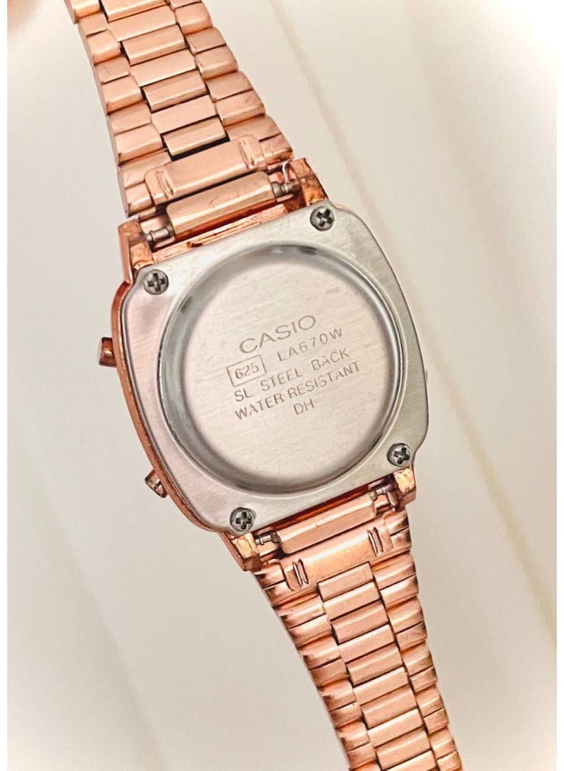 Casio Rose Gold Digital Watch for Women | Vintage Retro Stainless Steel Waterproof Alarm Timer Watch - Image 4