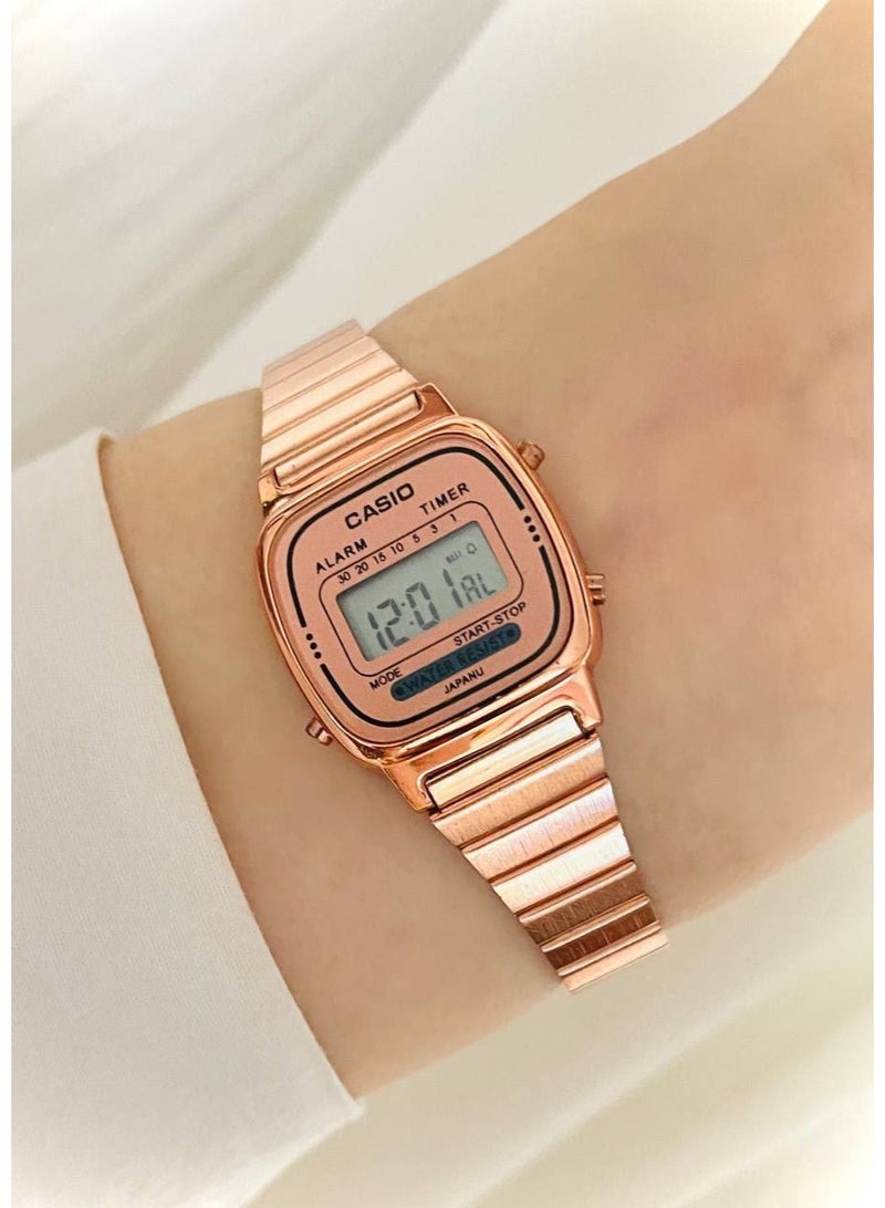 Casio Rose Gold Digital Watch for Women | Vintage Retro Stainless Steel Waterproof Alarm Timer Watch - Image 2